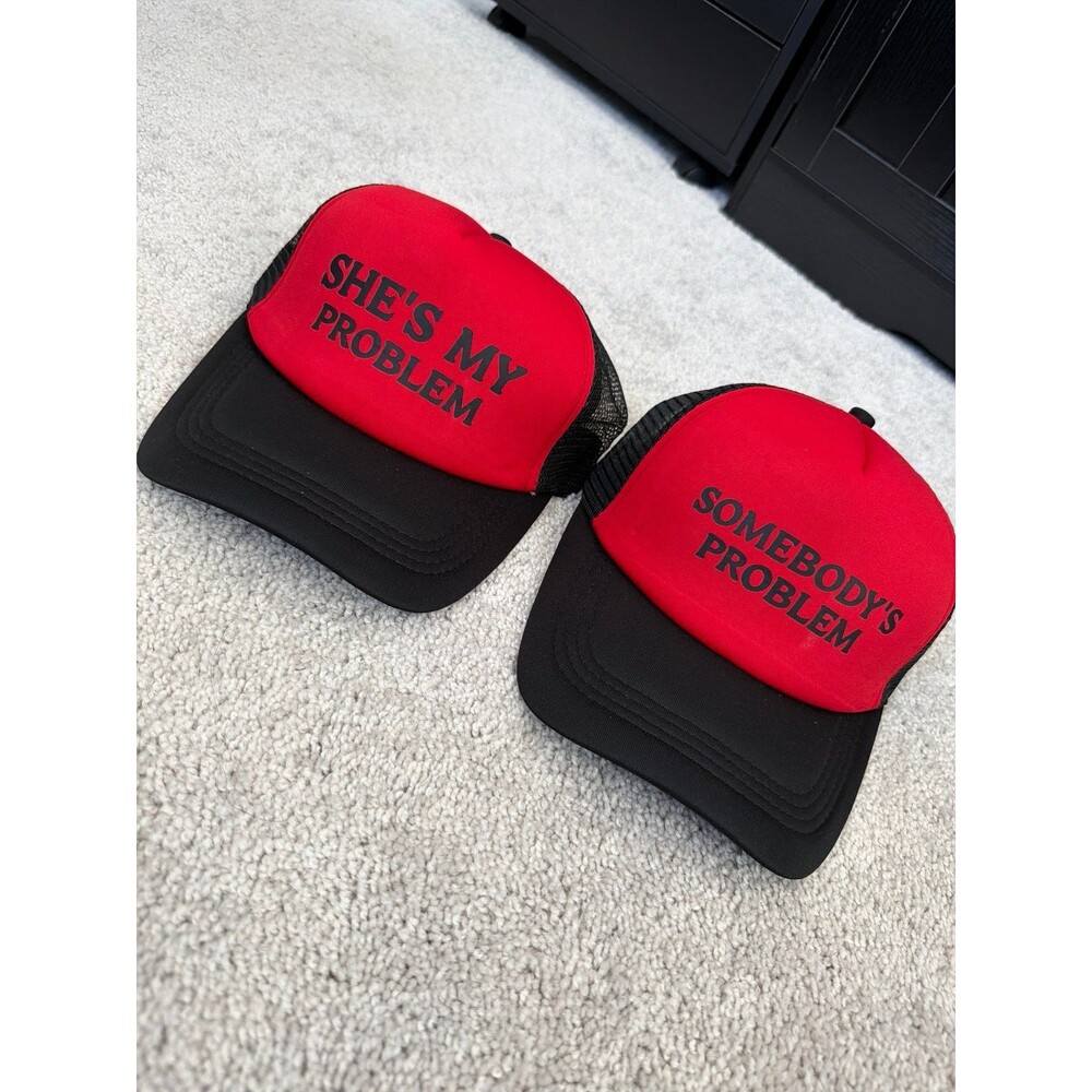 NEW Black & Red Somebody’s Problem Trucker Hat Baseball SnapBack Cap Set